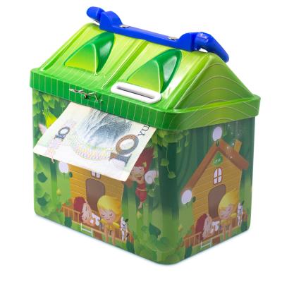 China Recyclable 3-10 Years Child Coin Tote Tin Box With Plastic Handle And Lock Key Lunch Tin Customized Box For Kids for sale