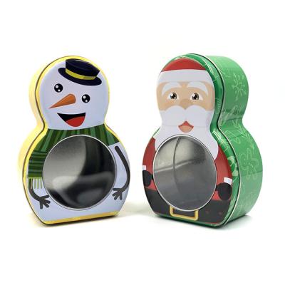 China Recyclable Snowman Shape With Window Christmas Tin Can Box Packaging Can Custom Metal Gift OEM Customized Printing Material for sale