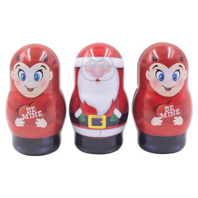 China Recyclable People Irrigation Shape Christmas Tin Can Box Metal OEM Customized Printing With Ribbon for sale