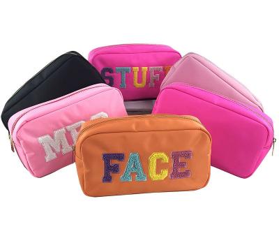 China Fashion Hot Sale Some Many Girls Chenille Embroidery Running Factory Wholesale Can Custom Logo Makeup Box Large Capacity Cosmetic Bag for sale