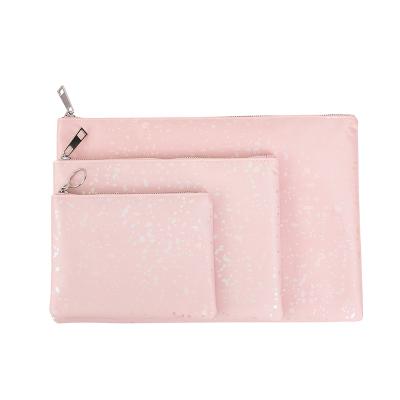 China Fashion three-piece waterproof nylon cosmetic bag storage clutch bag portable light pink bridesmaid bag for sale