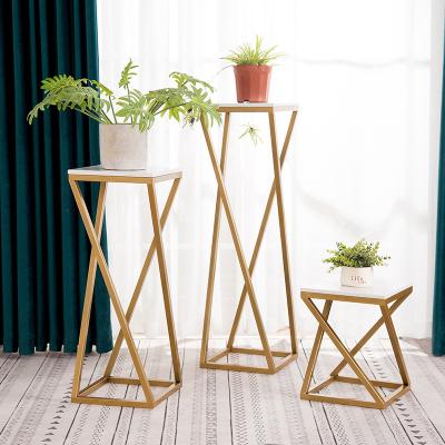 China Creative Indoor Nordic Marble Metal Display Stand Europe Factory Price Mini Flower Plant Tiered Stand for sale