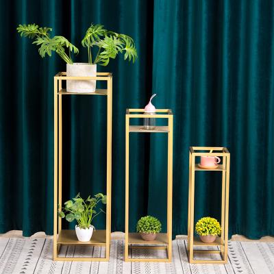 China Europe Wholesale Price Flower Stand Rectangle Gold Wedding Table Centerpiece Metal Flower Stand For Wedding Decoration for sale