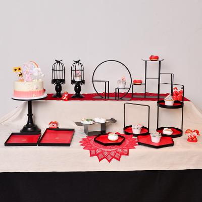 China Metal Decorating Wholesale Price Cake Stands For Wedding Cakes Dessert Party Black Metal Stand Sets for sale