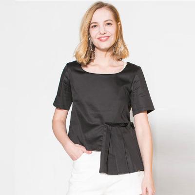 China Hot Selling RTS Women's Anti-wrinkle Summer Women's Asymmetric Black T-shirt Crew Neck Plain T-shirt for sale