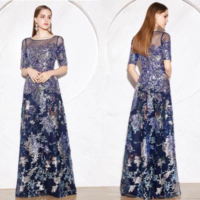 China Anti-wrinkle Autumn New Arrival Prom Dress Ladies Crew Neck Sequin Luxury Evening Party Dress 2021 for sale