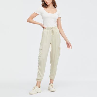 China Anti-Wrinkle OEM Fashionable Quick Dry High Waist Loose Women Silk Pants for sale