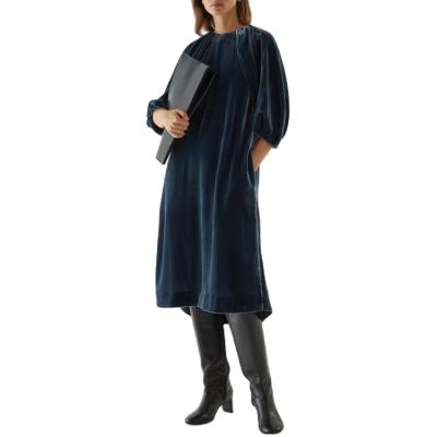 China Anti-wrinkle Women Office Wear Loose Crew Neck Half Sleeve Velvet Maternity Dresses for sale