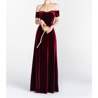 China Wine red anti-static French elegant velvet vintage temperament long wedding dress dress for sale