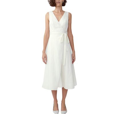 China Custom Made Anti-Static White Linen Dress Women Blend Fashion Wrap Linen Dress for sale