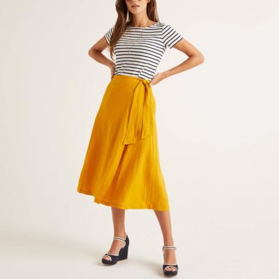 China Wholesale Women's Plus Size 2021 Summer Yellow Wrap Canvas Skirts for sale