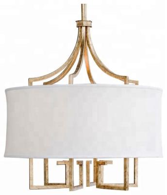 China Metal + Fabric (C) UL& ETL listed modern pendant and chandelier lightingadjustable metal frame and white fabric shade with antique gold leaf finish for sale