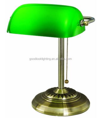 China (C) UL&ETL Modern Metal Accents & Green Glass Brass Finish Banker's Shade w/Antique Lamp/Desk Lamp for sale