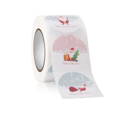 China Wholesale Custom Logo Sticker Merry Christmas Packaging Cartoon Waterproof Decorative Sticker Roll Custom Label for sale