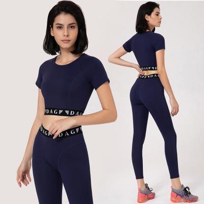 China Wholesale Breathable Active Short Sleeve Crop Women Fitness Women Gaiters Yoga Workout Top Set for sale