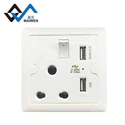 China Dual USB Wall Socket South African Residential Standard / General Purpose Plastic Switch And Socket 10A 250V For Mobile Charger for sale