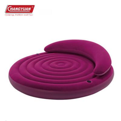 China Plum Round Shape Foldable Comfort Inflatable Luxury PVC Flocked Air Mat Air Bed Air Mattress for sale