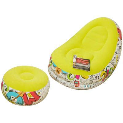 China Foldable Inflatable Lounger With Ottoman Inflatable Lazy Couch Sofa With Foot Stool Blow Up Flocked Couch Lounger Chaise Sofa for sale