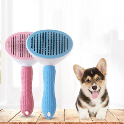 China Sustainable Auto- cleaning stainless steel needle pet hair fur remover brush grooming comb for dog cat for sale