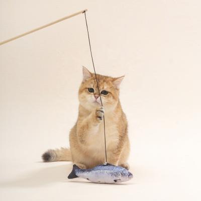 China Sustainable Simulation Anti Bite Interactive Pet Funny stick Fish Cat Toys for sale