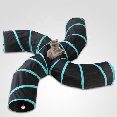 China Sustainable Foldable Cat Tunnel Toy Pet Cat Channel S-type Four-way Spiral Tunnel cat toy with Bell for sale