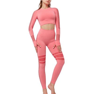 China 2021 New Color Gym Clothing Anti-Static Yoga Suit QUICK DRY Long Sleeve Activewear Yoga Sets For Women for sale