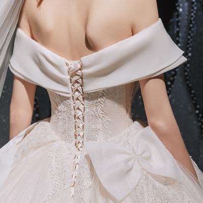 China 3d wedding dress superfairy slim bowknot lace wedding dress anti-static hot big tail embroidery for sale