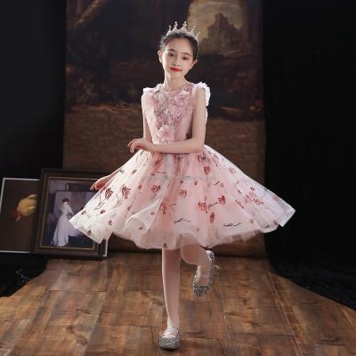 China Anti-wrinkle kids dresses girl party 3d flower children dresses girls ceremony wedding lace crystal embroidery for sale