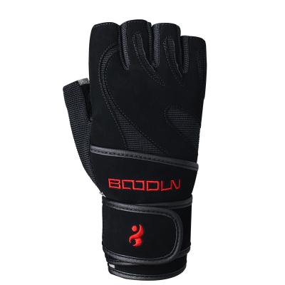 China Boodun Fashion Weightlifting Sports Workout Fitness Bodybuilding Gym Fingerless Gloves With Wrist Wraps for sale