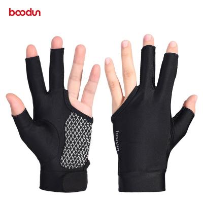 China Protect Hands Boodun Billiards Sports Gloves Non Slip Protection 3 Fingers Pool Cue Shooting Pool Shooters Gloves For Left Or Right for sale