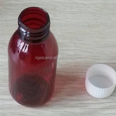 China Eco-friendly PET Amber Low Price Tamper Proof Liquid Plastic Medicine 100ml Bottle for sale