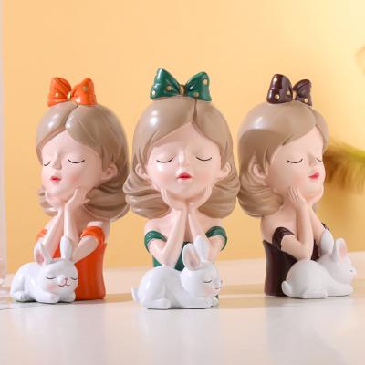 China Europe Modern Home Art Decoration Resin Rabbit Girl Ornaments High End Room Sublimation Accessories Gifts For Girls for sale