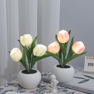 China Creative Potted Flower Potted Flower Creative Simulation Home Porch Living Room Small Statistical Institute Europe Simulation Tulip LED Ornaments Bonsai for sale