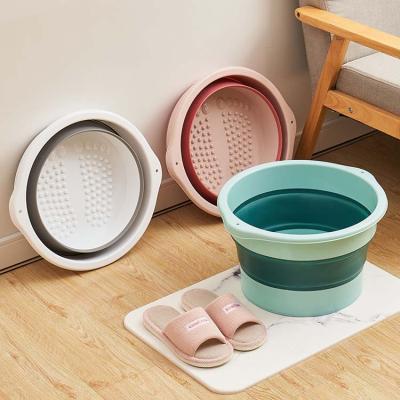 China Sustainable Plastic Foot Soak Basin Massage Bucket Adult Portable Folding Foot Tub Foot-Wash Basin for sale