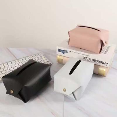 China Modern Custom Stylish Leather Household Living Room Tissue Box PU Square Briefcase Desk Box for sale