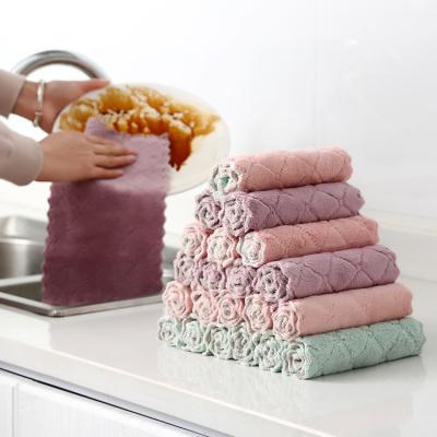 China Double Sided Microfiber Kitchen Dish Cloth Towel Oil Wash Viable Absorbent Non-Stick Cloth Cleaner Cloth Dishwashing Wiping Tools for sale