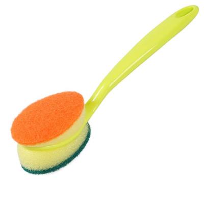 China Viable Wholesale Double Sided Sponge Sweep Removable Yellow Sponge Sweep Multifunctional Long Handle Pot Bowl Brush for sale