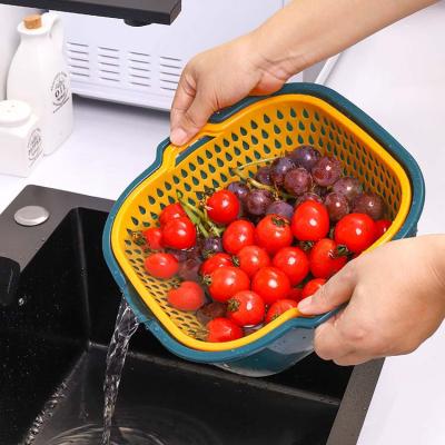 China Sustainable Double Layer PP Folding Drain Fruit And Vegetable Basket 19.5x17.5x7cm 20x20.5x8cm 27.5x24x9cm for sale