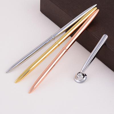 China Promotional Pen New Chrome Gold Silver Metal Color Slim Tabletop Pen With Stand Hotel Office Pen for sale