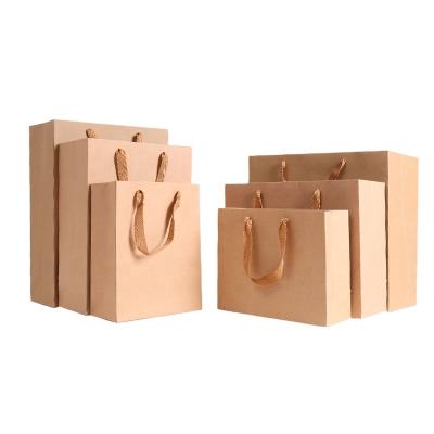 China Recycled Materials 260 Gram High Quality Brown Biodegradable Grocery Gift Brown Biodegradable Gift Wrapping Paper Bag With Handle for sale