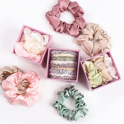 China Pure Natural Scrunchies 100% Real Hair Ties Women Silk Scrunchies For Ponytail Holder for sale