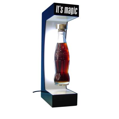 China Customized Rotating Floating Magnetic Levitating Acrylic Advertising Stand Led 360 Rotating Magnetic Levitating Bottle Display Stand For Beer Beverage for sale