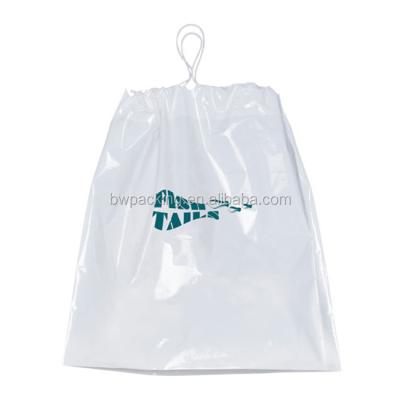 China Shoe Print Shopping Clear Plastic Drawstring Bags for sale