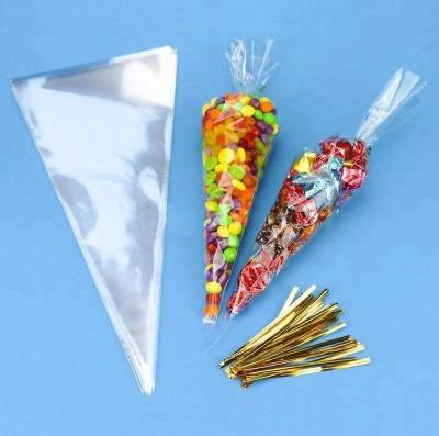 China Opp Cello Shape Cone Triangle Cone Shape Moisture Proof Transparent Bag Plastic Candy Bag for sale