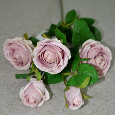 China Luxury high simulation artificial flower rose 5 heads long stemmed peach ROSE for home decoration, event decoration for sale