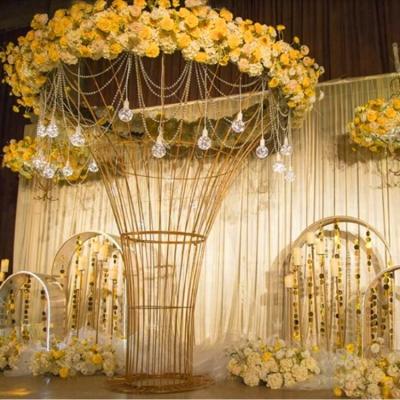 China Large Iron Giant Gold Flower Stand Wedding Stage Party Hotel Decoration Iron LED Star Spring Event Decoration for sale