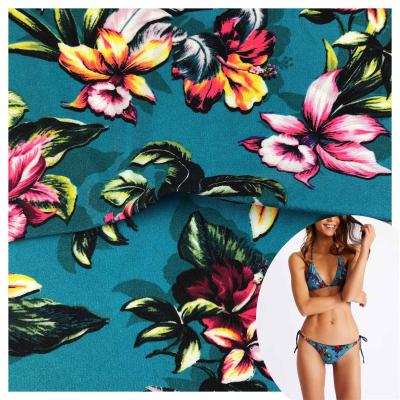 China Shiny Stretch Nylon Spandex Stretch Knit Flower Customized Printed Fabric 4 Way Stretch for sale