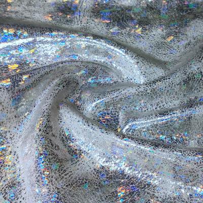 China Holographic Shiny Iridescent Silver Foil Stretch Fabric For Dance Costume for sale