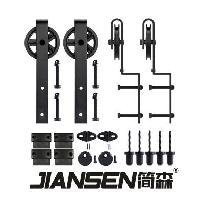 China Jiansen Waterproof Heavy Duty Black Antique Interior Sliding Door Roller For Barn Door Bypass Wood Hardware Device For One Track for sale