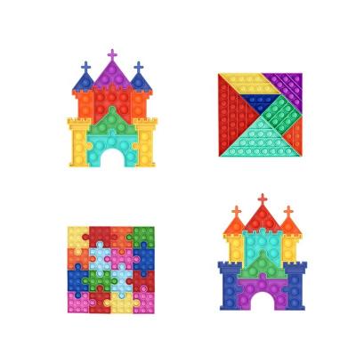 China Portable/Eco-friendly Silicone Square Castle Puzzle Silicone Squeeze Toys Push Noise Bubbles Stir Kids Puzzle Children Educational Toys for sale